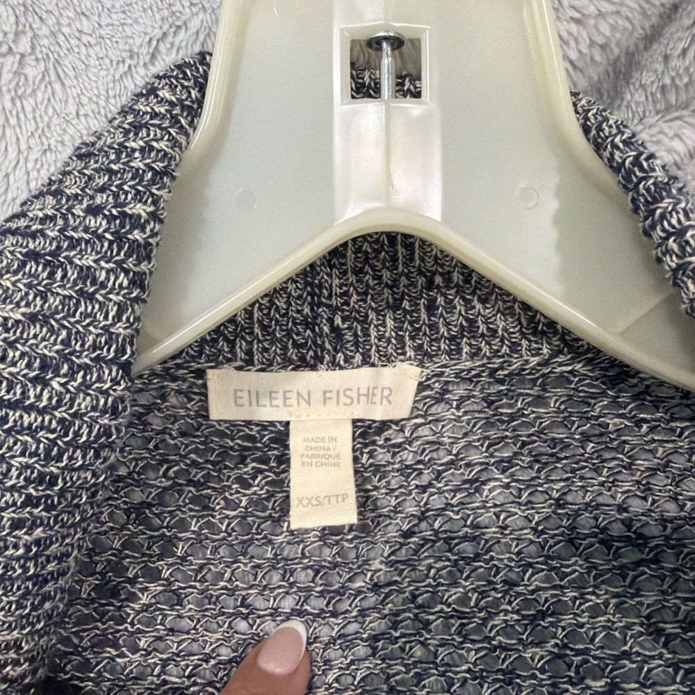 Eileen Fisher Cardigan Sweater Women's MarbledGray Organic Linen Open Front Knit - Picture 10 of 13